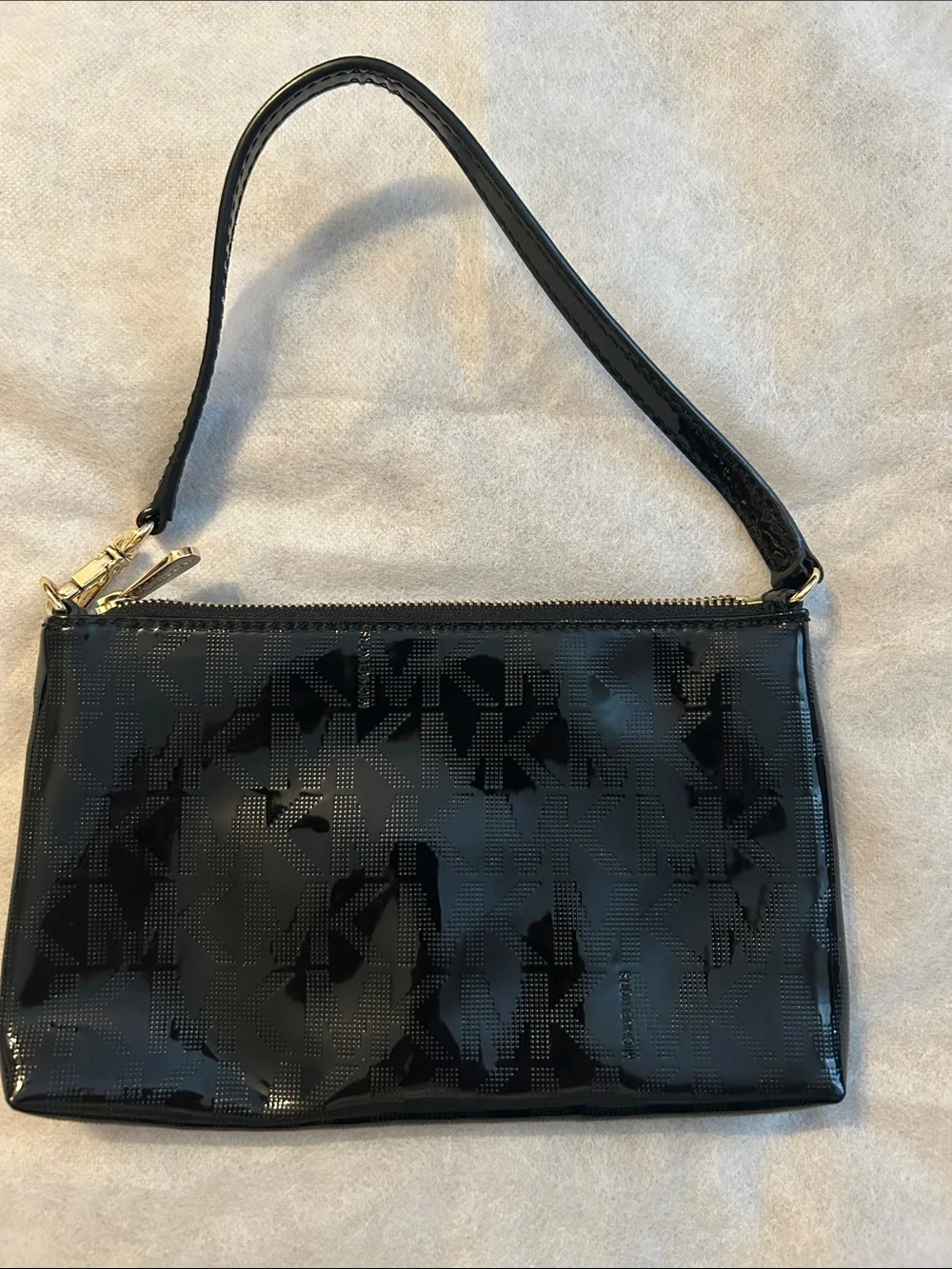 Michael Kors Black Patent Logo Wristlet with Gold Hardware - Picture 2 of 3